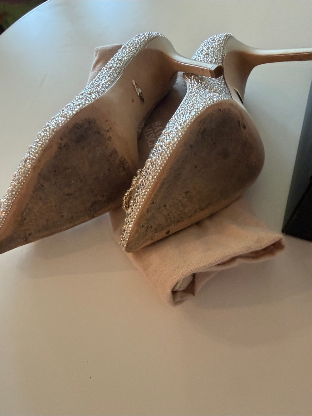 Badgley Mischka Cher II Silver Crystal Embellished Pointed Toe Heels - Picture 4 of 5